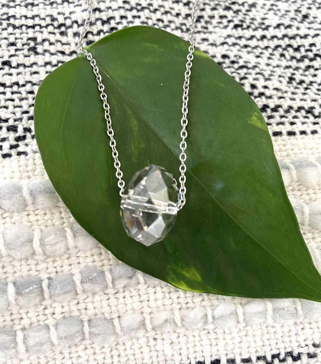 Swarovski Large AB CRYSTAL NECKLACE Multifaceted Crystal 1/2 X 3/4 Rondelle Shape, Stainless