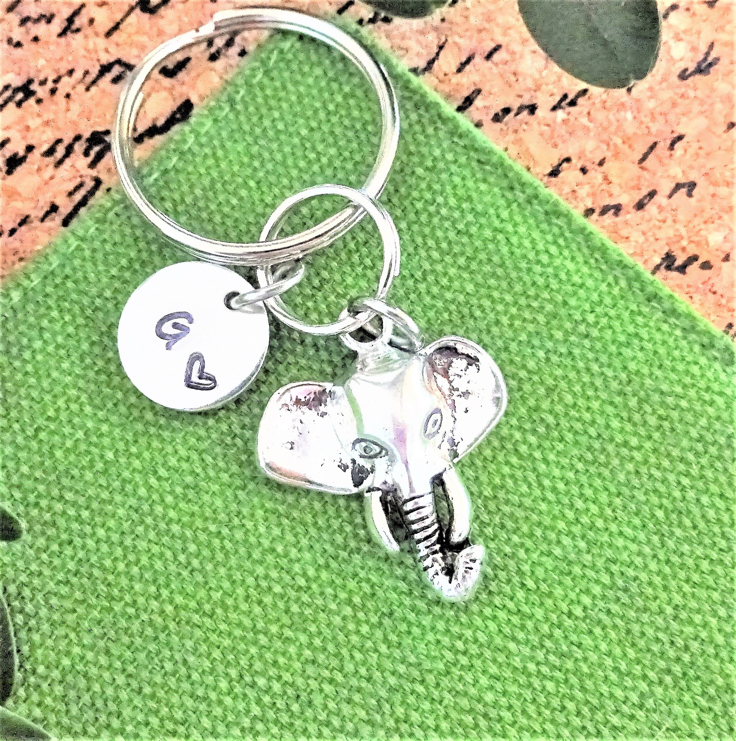ELEPHANT KEYCHAIN personalized with initial charm elephant Etsy