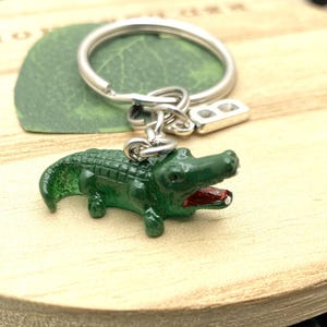 3D Resin CROCODILE KEYCHAIN personalized with initial charm - 1 1/4&quot; alligator crocodile keychain or purse charm - choose clasp or keyring
