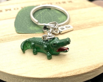 3D ALLIGATOR CROCODILE KEYCHAIN personalized w initial charm - small 1 1/4" resin gator bag charm on clasp or keyring