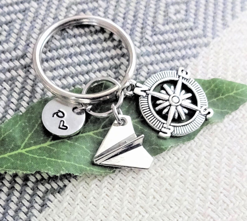 ORIGAMI AIRPLANE & COMPASS Keychain Personalized With Initial Etsy