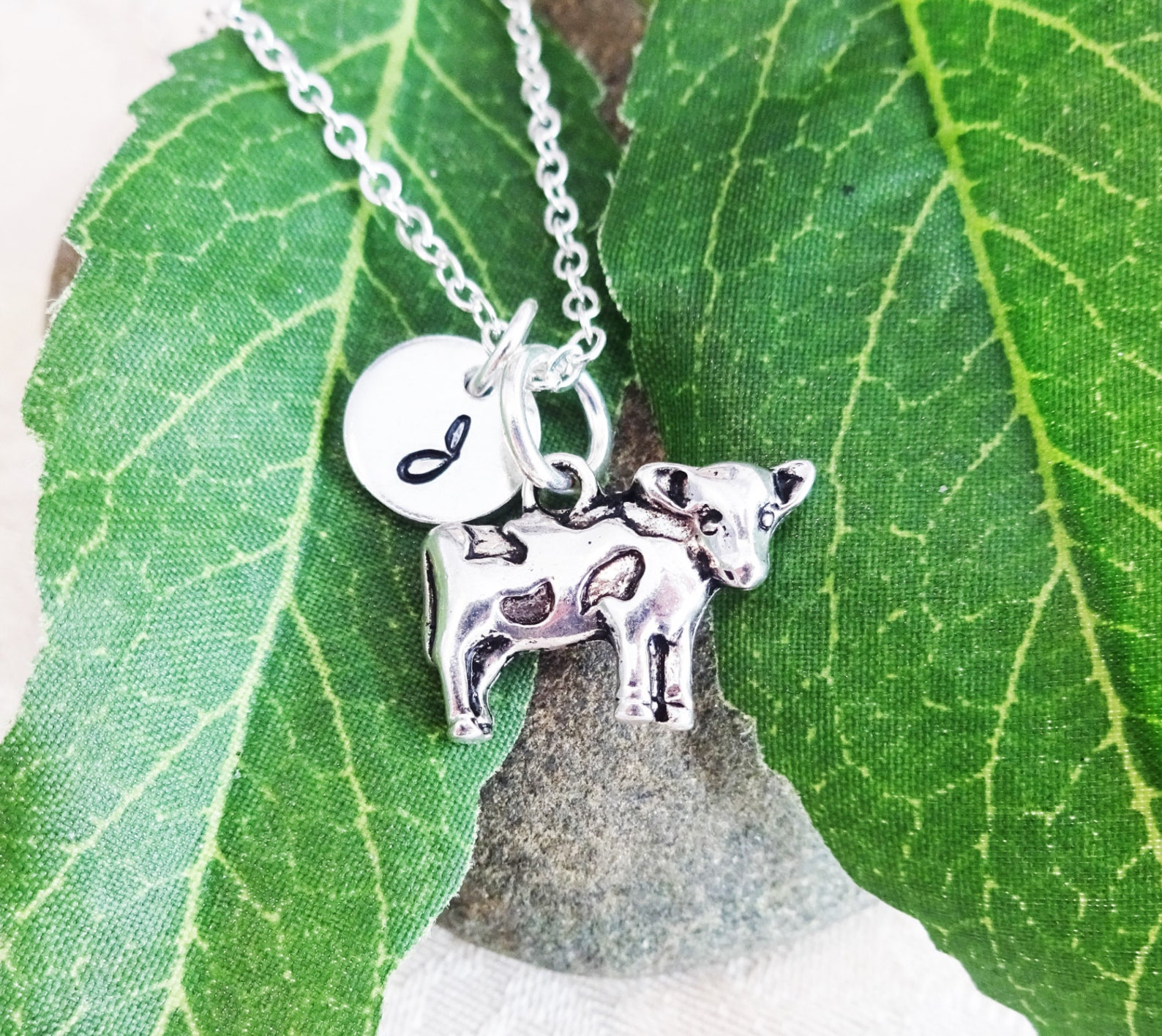 COW NECKLACE Personalized With Initial Charm Farm Animal Etsy