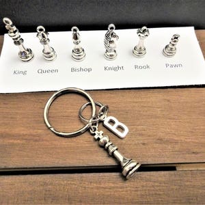 3D CHESS KEYCHAIN personalized with initial charm in silver tone -Choose chess piece from pix - keychain, purse charm or zipper pull