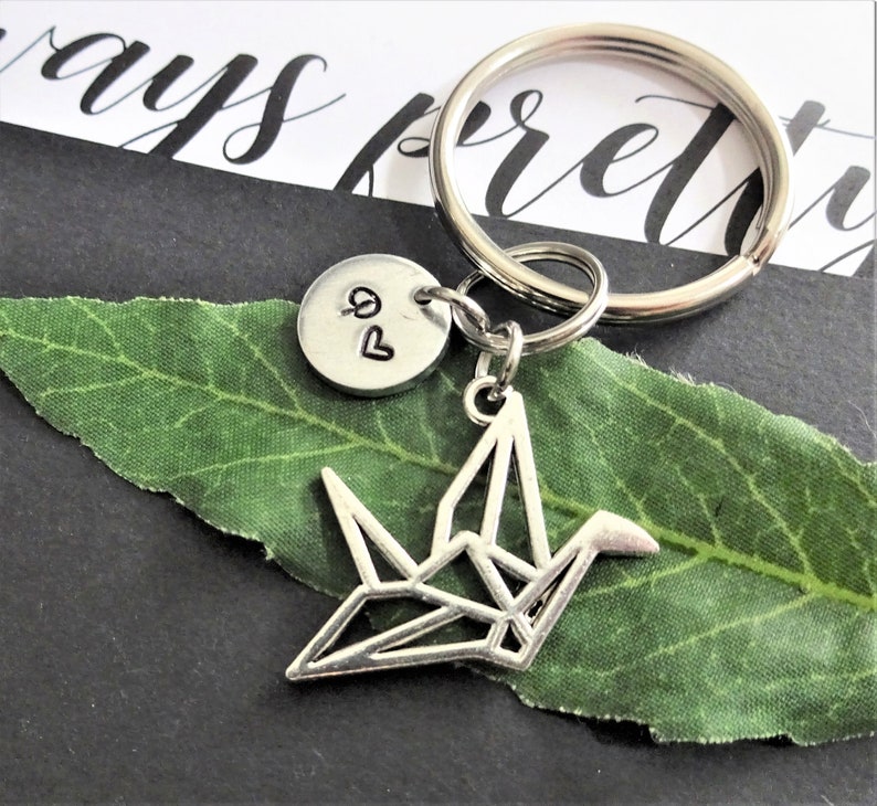 ORIGAMI CRANE KEYCHAIN Personalized With Hand Stamped Initial Etsy