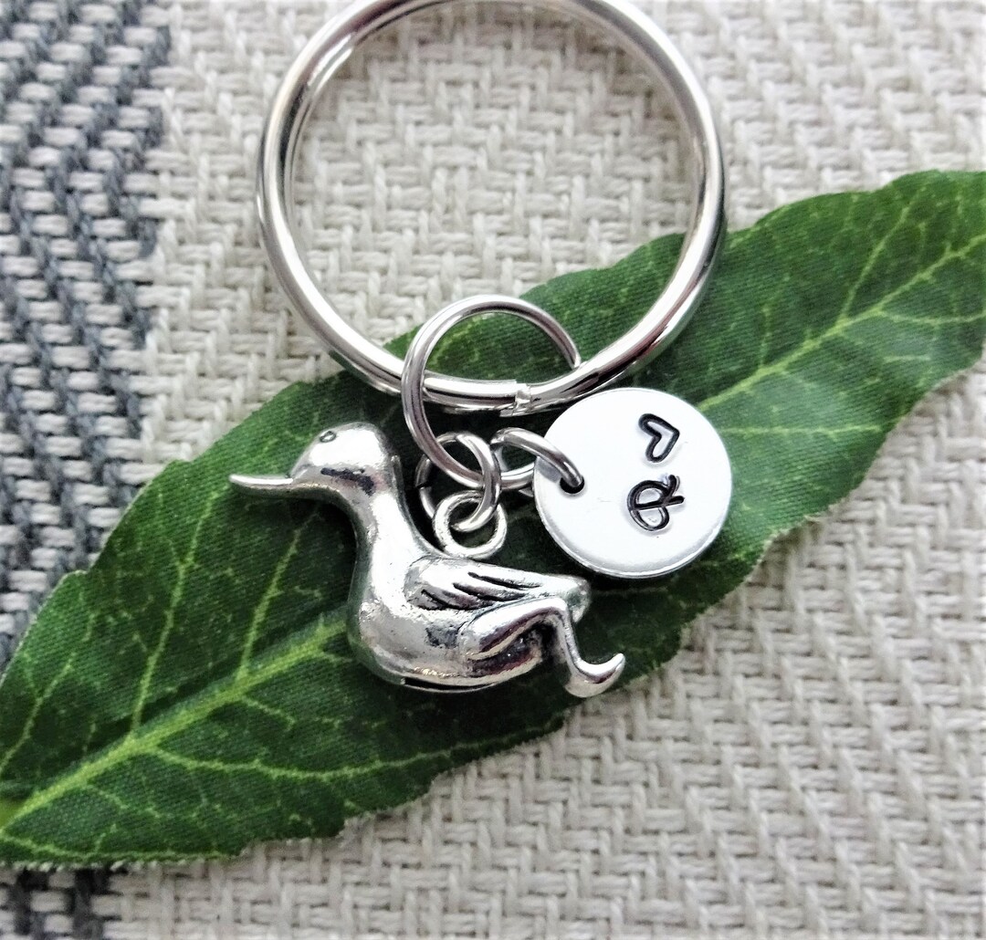 3D DUCK KEYCHAIN Personalized With Initial Charm in Silver Tone