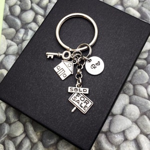 REALTOR KEYCHAIN personalized with initial charm - sold sign, key, house keychain, purse charm or zipper pull