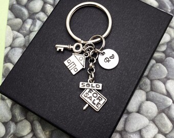 REALTOR KEYCHAIN personalized with initial charm - sold sign, key, house keychain, purse charm or zipper pull