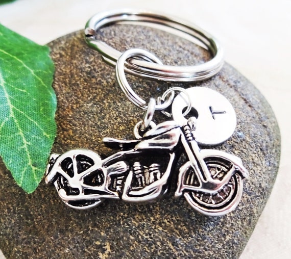 CharmZoo Motorcycle Keychain, Motorcycle Keyring with Clip, Biker Keychain, Personalized Initial Keyring, Motorcycle Charm Motorcycle Gifts for Women