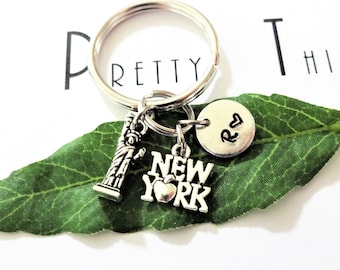 3D statue of liberty NEW YORK KEYCHAIN personalized with initial charm keyring, zipper pull or purse charm
