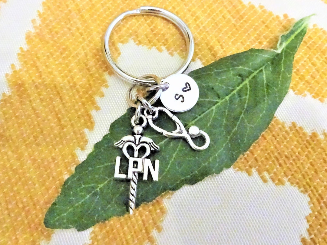 LPN & STETHOSCOPE KEYCHAIN Personalized With Initial Charm Nurse