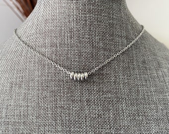Stainless steel minimalist BALL NECKLACE (silver tone) with 5 stainless steel rondelle beads - choose length hypoallergenic, non tarnish