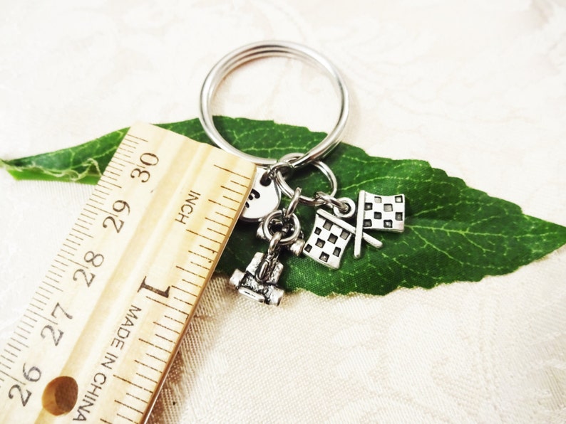 RACE CAR & FLAGS Keychain Personalized With Initial Charm Etsy