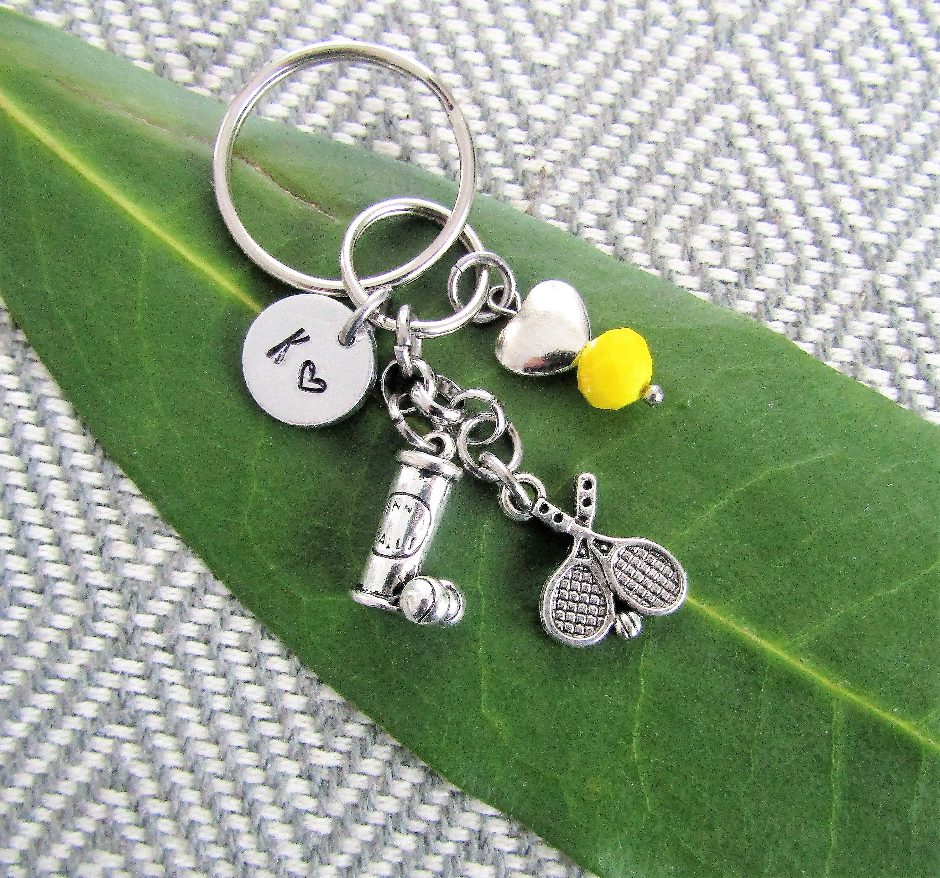 TENNIS KEYCHAIN personalized w initial charm tennis racquet Etsy