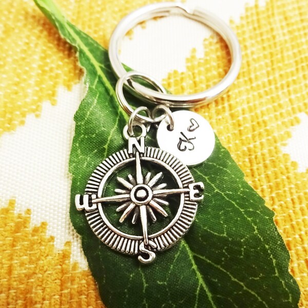 Engraved Compass Keychain Etsy