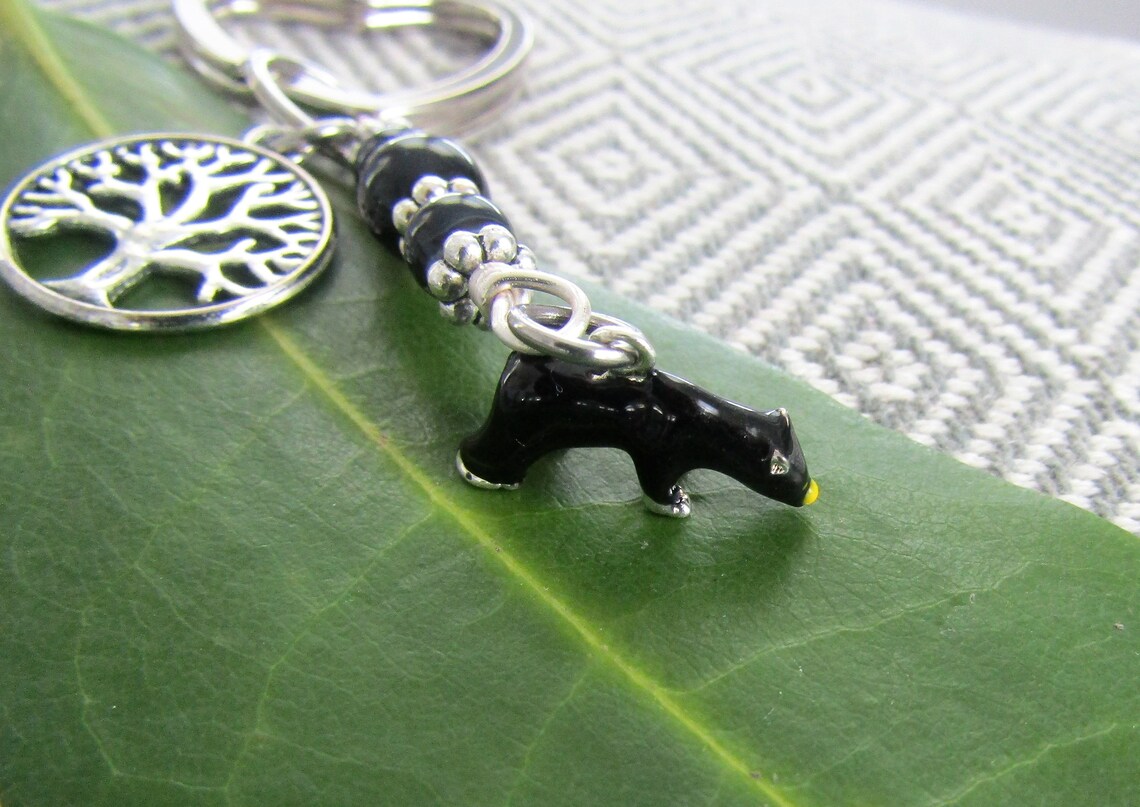 BLACK BEAR KEYCHAIN with black onyx gemstone beads and tree Etsy