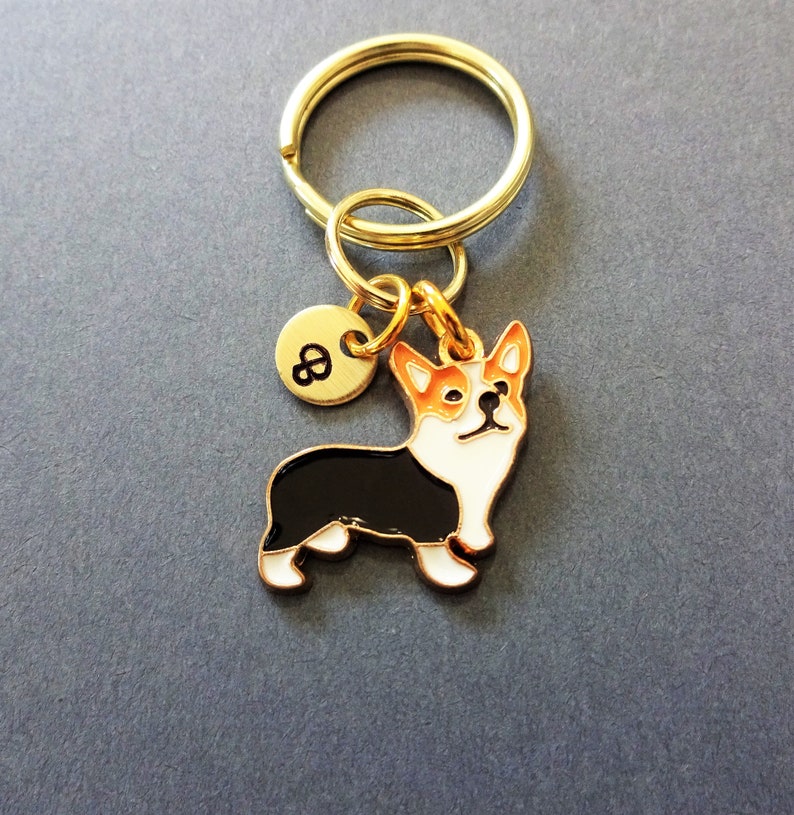 DOG KEYCHAIN With Initial Charm Gold Brown Black Etsy