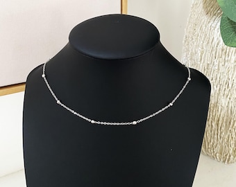 Stainless steel TINY SATELLITE CHAIN necklace - 2mm balls, 1.4mm links - minimalist layering non tarnish hypoallergenic necklace