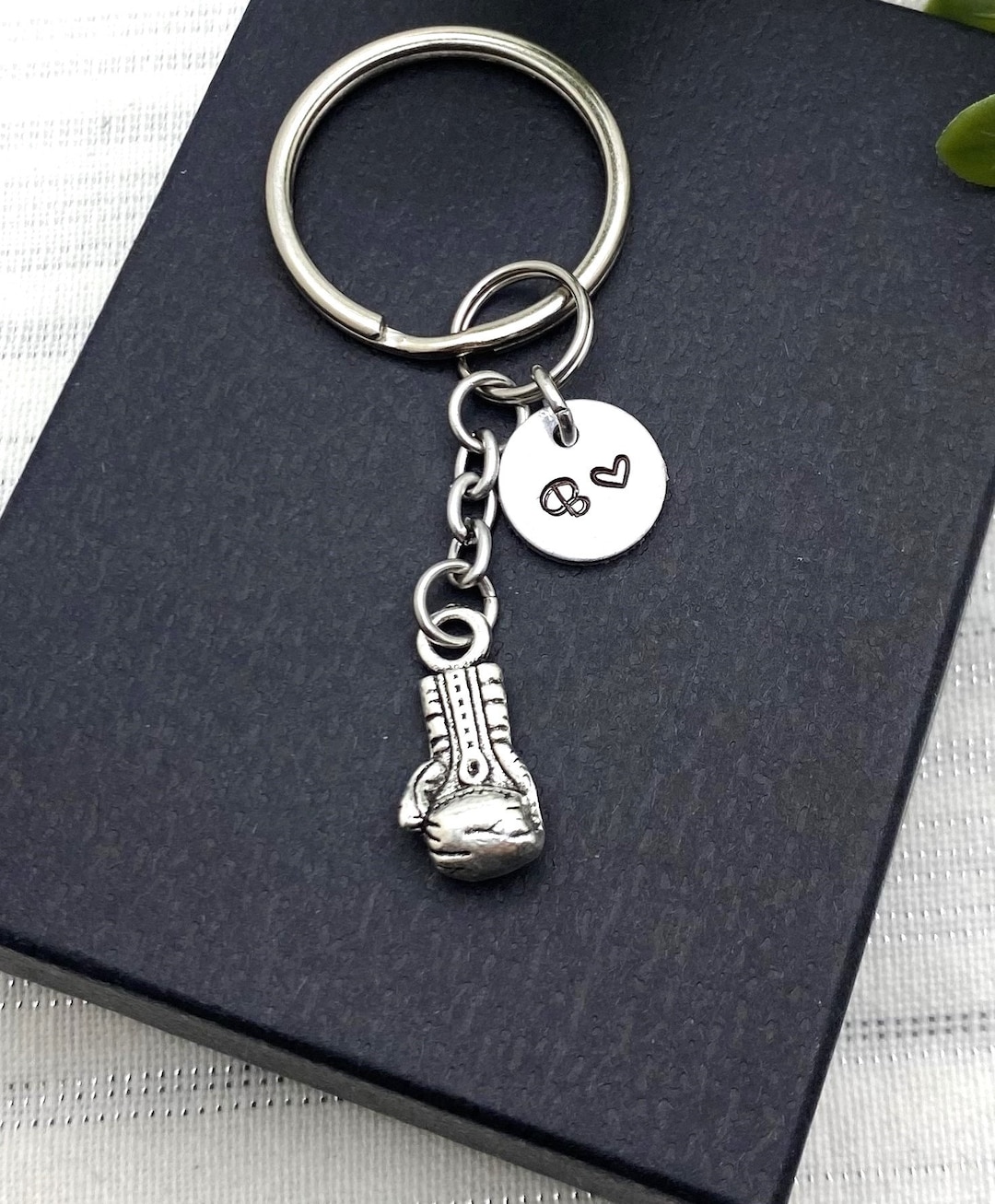 3D BOXING GLOVE Keychain Personalized With Initial Charm Boxer Keyring