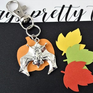BAT KEYCHAIN - large silver bat 1-1/4 inches - Halloween bat keychain, purse charm or zipper pull