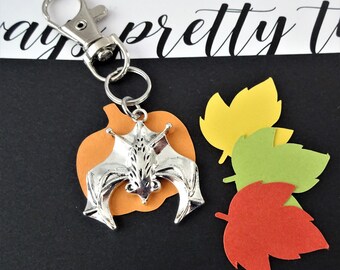 BAT KEYCHAIN - large silver bat 1-1/4 inches - Halloween bat keychain, purse charm or zipper pull