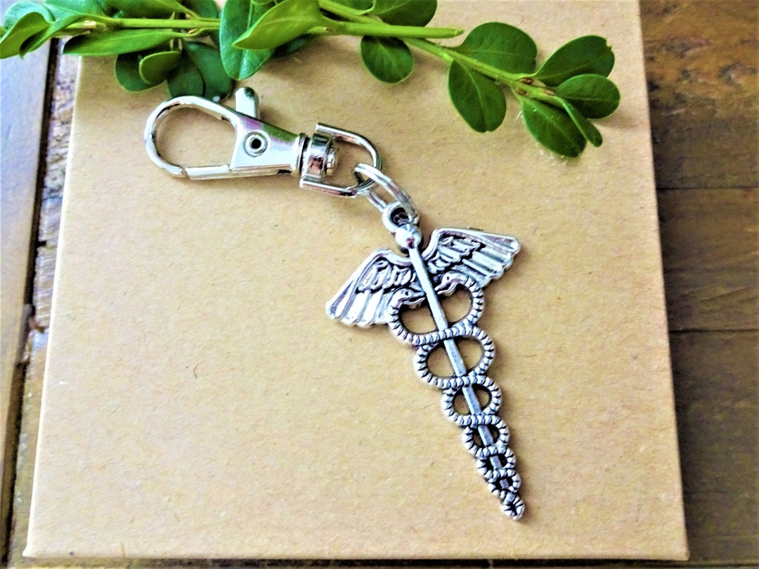 LARGE CADUCEUS KEYCHAIN - 2 Inch Generic Caduceus Keychain, Zipper Pull ...