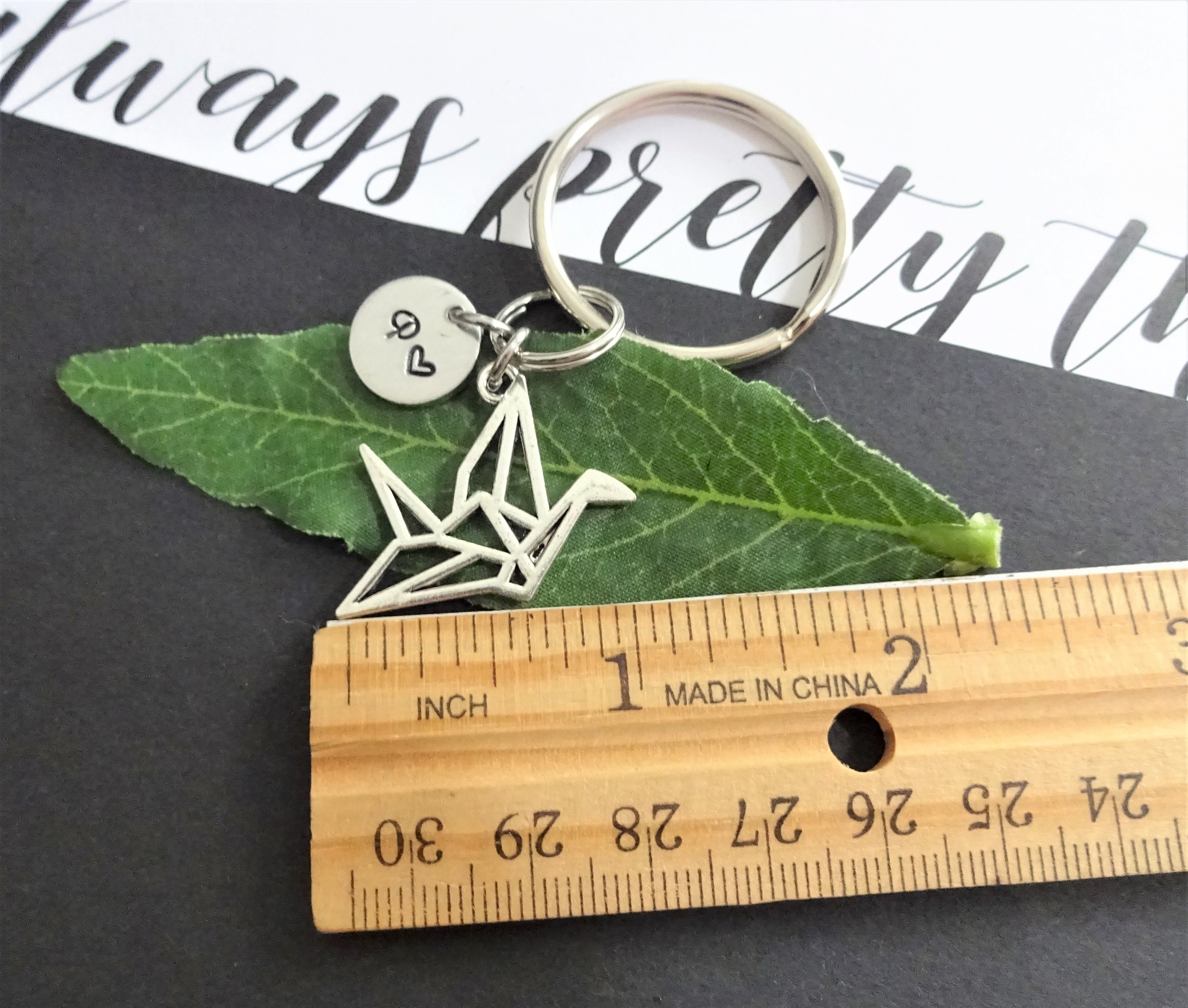ORIGAMI CRANE KEYCHAIN Personalized With Hand Stamped Initial Etsy
