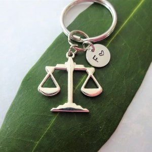 ATTORNEY LAWYER KEYCHAIN personalized with initial charm - scales lawyer gift keychain zipper pull  - Zodiac sign Libra