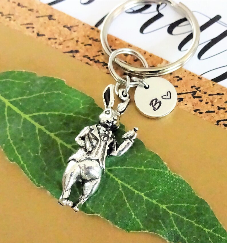 3D BUNNY RABBIT KEYCHAIN personalized with initial charm Etsy