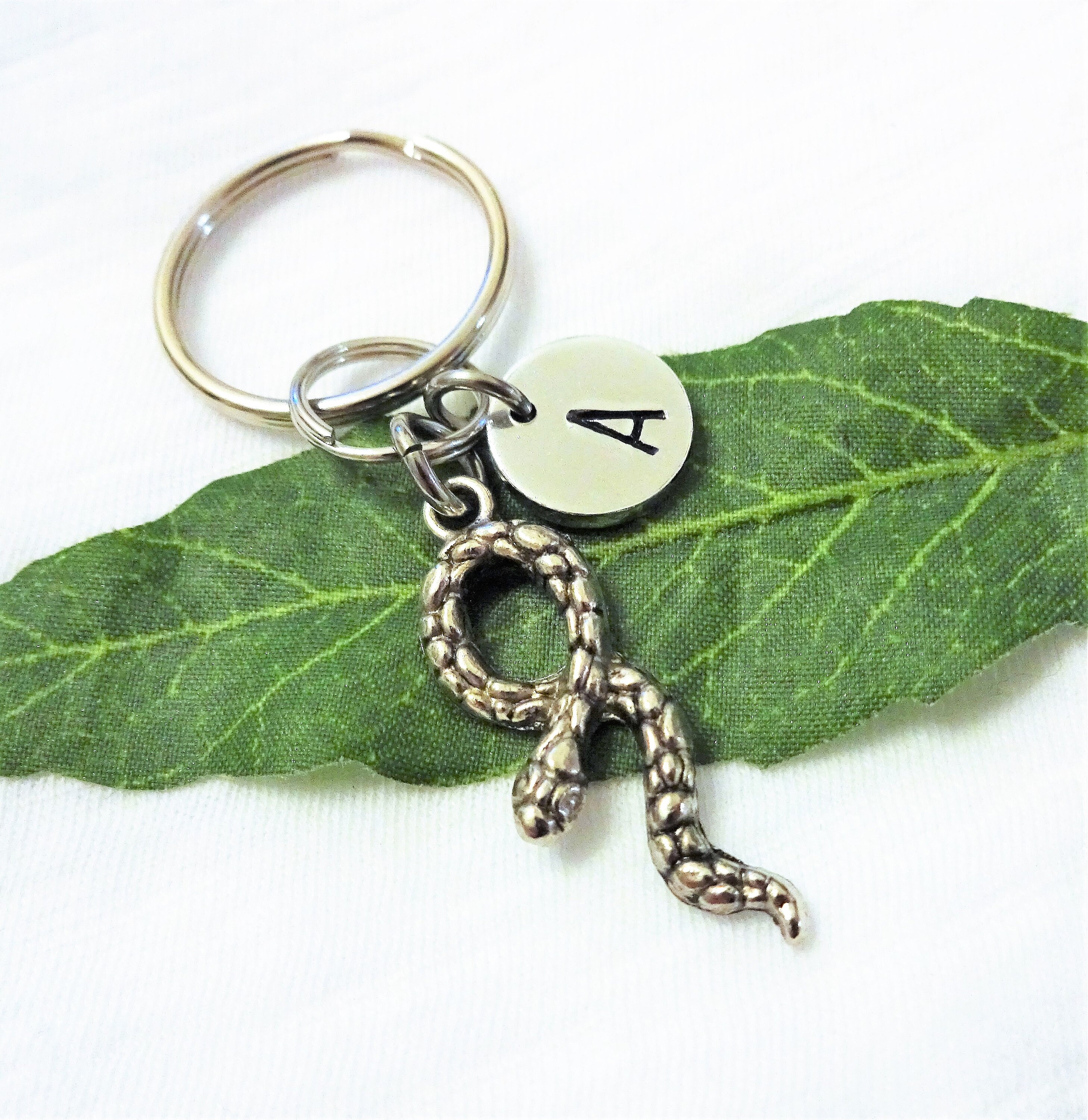 3D SNAKE KEYCHAIN with initial charm use as keychain Etsy