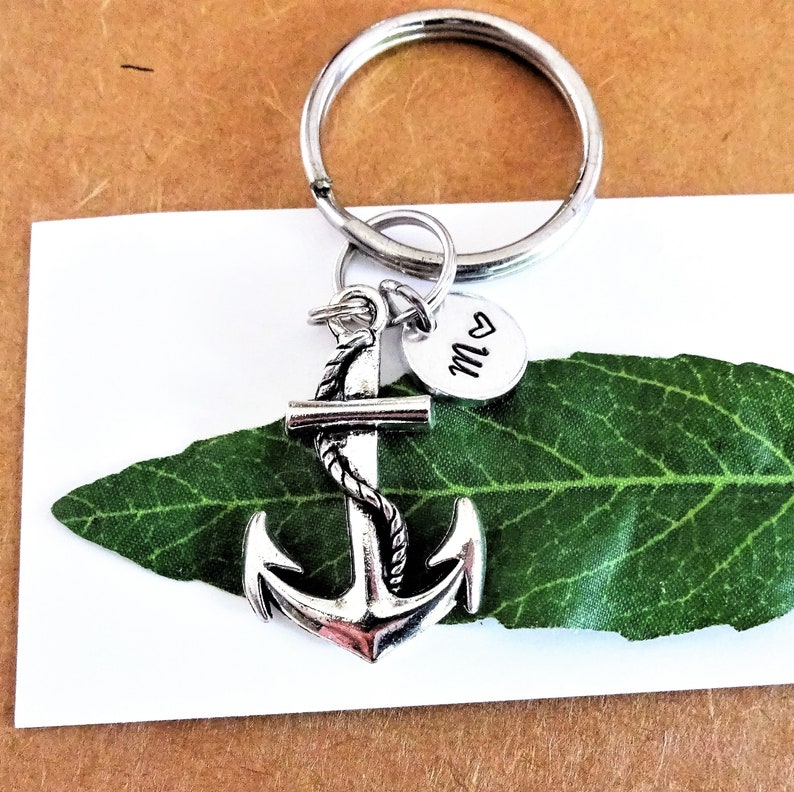 ANCHOR KEYCHAIN Personalized With Initial Charm 11/4 Inch Etsy