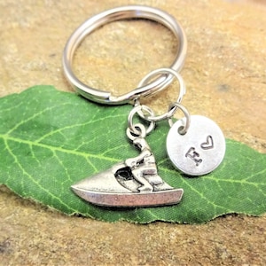 JET SKI KEYCHAIN with personalized with initial charm - nautical boating keychain - keychain, purse charm or zipper pull - see all pix