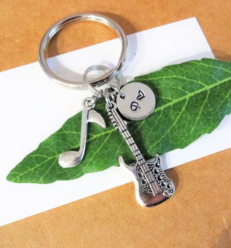 ELECTRIC GUITAR KEYCHAIN with music note and initial charm Etsy