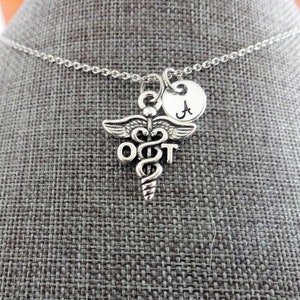OT or OTA NECKLACE personalized with initial charm on stainless steel chain - occupational therapist or occupational therapist assistant -