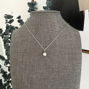 CHANNEL CHARM NECKLACE - all metal is natural silver stainless steel, dainty 6mm crystal or 8mm - minimalist non tarnish hypoallergenic