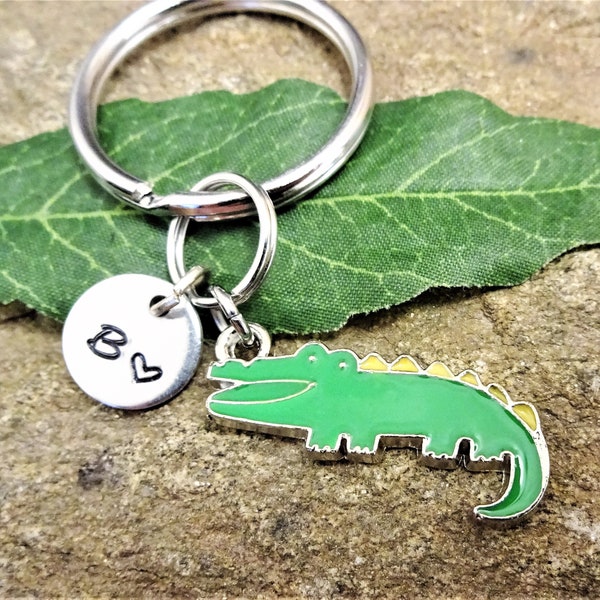 ALLIGATOR KEYCHAIN personalized with initial charm - GATOR keychain  - gator keychain - free shipping