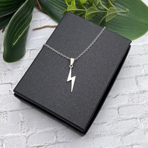 STAINLESS STEEL LIGHTNING bolt necklace - shiny double sided 1&quot; bolt, 1.25&quot; w bail- non tarnish hypoallergenic necklace, minimalist necklace