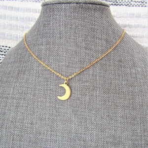 Stainless steel MOON NECKLACE in silver tone or gold stainless steel - small moon 1/2 inch - minimalist necklace