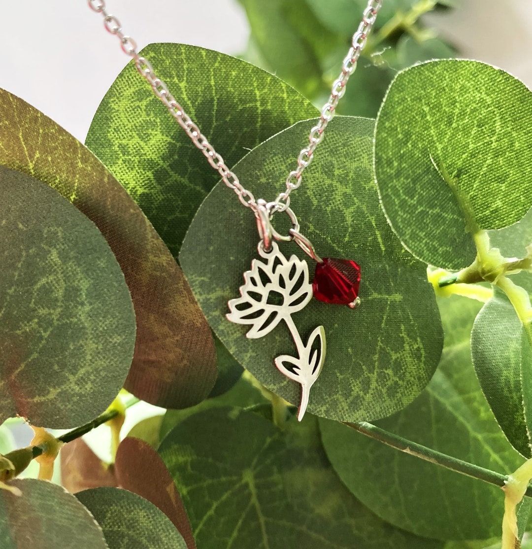 Stainless Steel JULY BIRTH MONTH Flower Necklace Water Lily, July