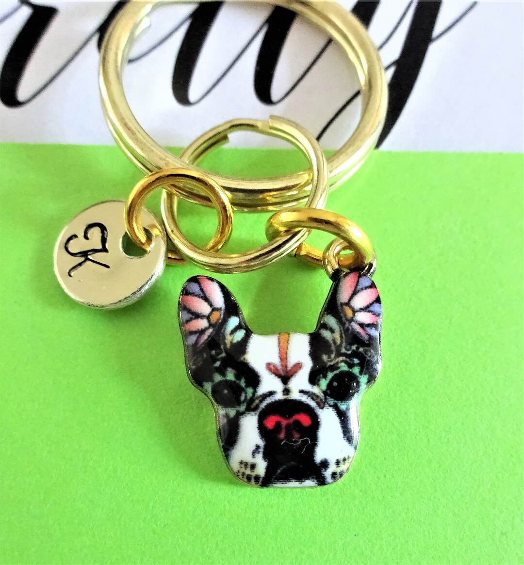 FRENCH BULLDOG KEYCHAIN Personalized With Initial Charm Small French
