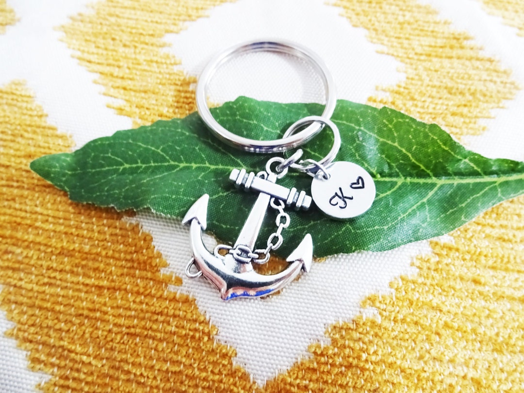 ANCHOR KEYCHAIN Personalized With Initial Charm Double Sided Etsy
