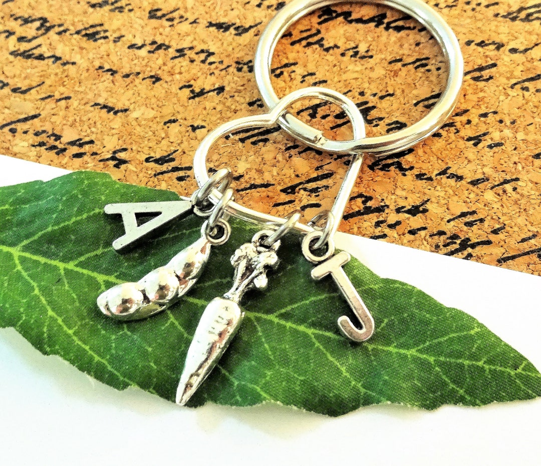 Just Like PEAS & CARROTS KEYCHAIN With Heart and 2 Initial Charms 1