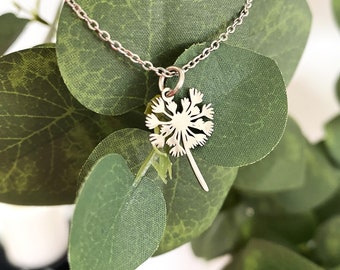 STAINLESS STEEL DANDELION necklace - shiny double sided dandelion flower - non-tarnish hypoallergenic jewelry
