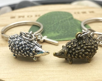 3D HEDGEHOG KEYCHAIN personalized with initial charm - choose the silver or bronze 1 inch hedgehog keychain, zipper pull