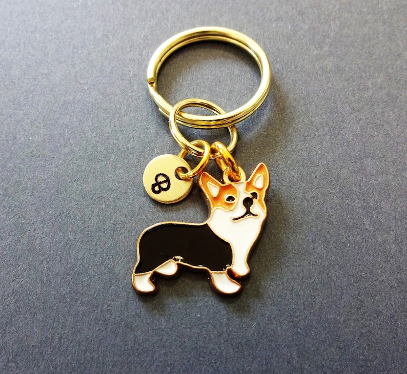 DOG KEYCHAIN With Initial Charm Gold Brown Black Etsy