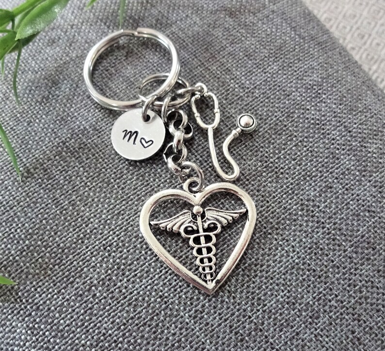 CADUCEUS & stethoscope keychain personalized with initial Etsy