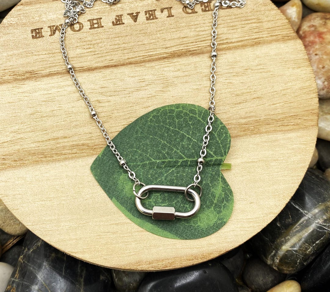 Stainless Steel CARABINER NECKLACE on SATELLITE Chain, All
