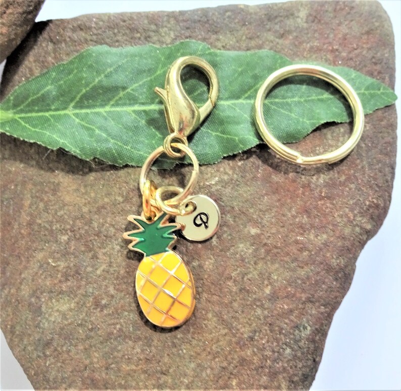 PINEAPPLE KEYCHAIN personalized with initial charm gold and Etsy