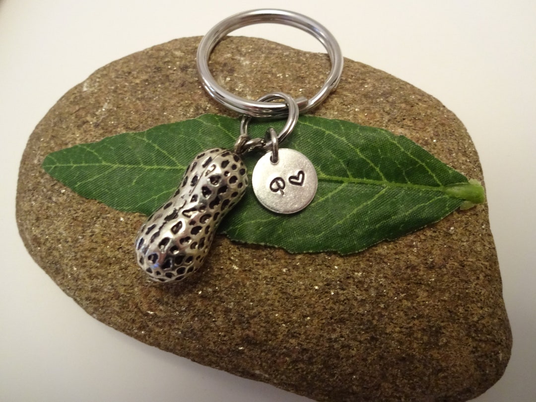 3D PEANUT KEYCHAIN Personalized With Initial Charm 1 Inch Peanut
