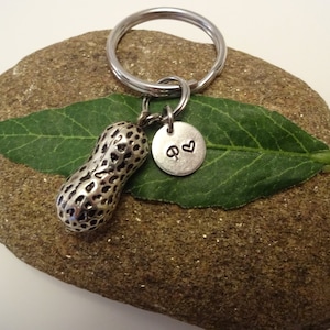 3D PEANUT KEYCHAIN personalized with initial charm - 1 inch peanut keychain, purse charm or zipper pull - see all pix