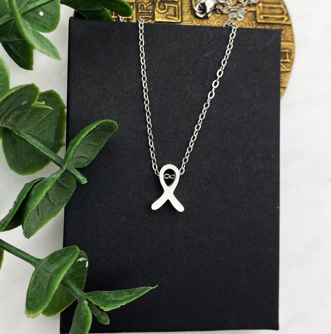 Small Stainless Steel RIBBON NECKLACE - Cancer Awareness - Stainless ...